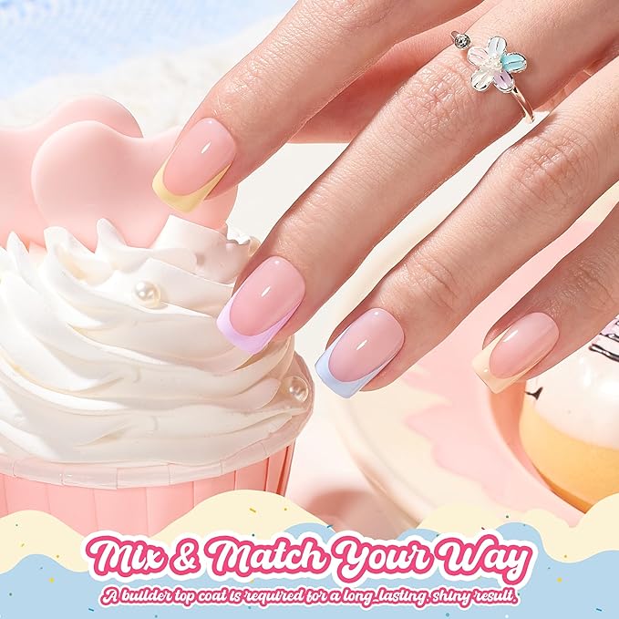 Beetles French Tips Press On Nails, Pastel Spring Nails Short Square 6 Colors 192 Pcs, Spring Fake Nail Tips,Pink Blue Green Soft Gel Nails False Nails Art DIY For Women
