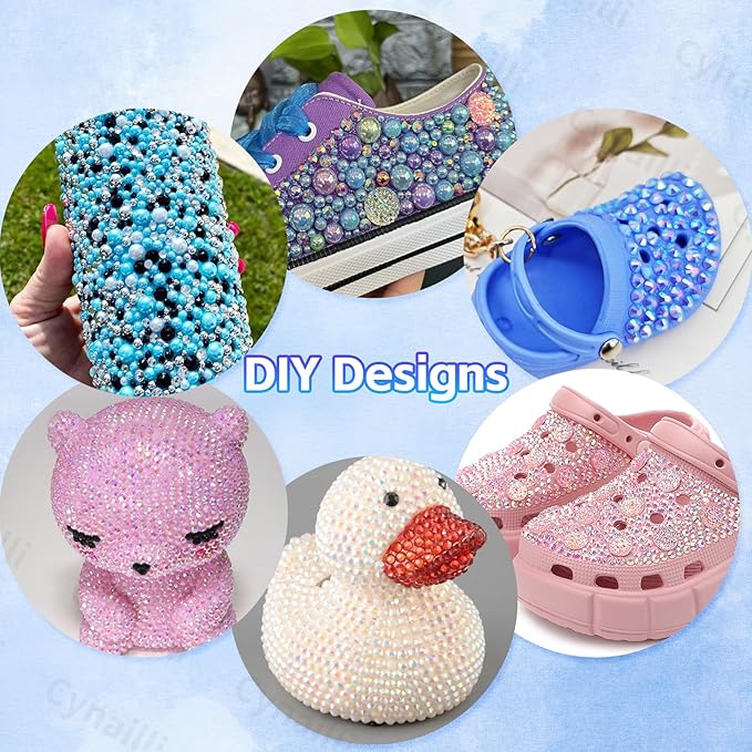 15 Grids Pearls and Resin Rhinestones for Crafting, Pink Blue White Bedazzling Gems Kit, Jelly Resin Rhinestones for Nails Face Eyes Makeup Crafts DIY Tumblers Bottles