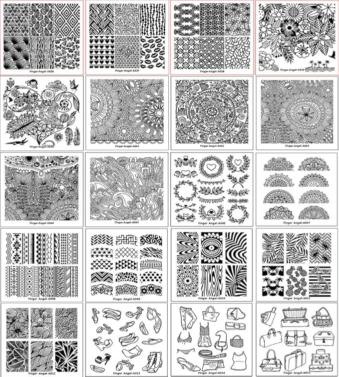 20Pcs Mix Designs Nail Plates +1 Pcs Nail Art Stamper + 1 Scraper Image Stamp Stamping Plates Manicure Template Nail Art Tools (A036-55)