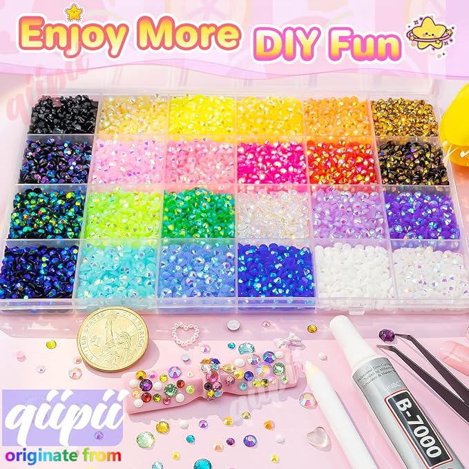 24 Color 7200pcs 4mm Jelly Resin Rhinestones for Bedazzling Crafting SS16 Flatback Stones Colorful AB Gems Charms for Nails Eyes Face Makeup Tumblers Bottles DIY Crafts Clothes Shoes Phones