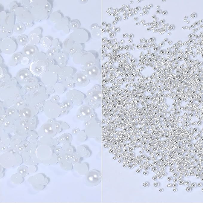 Nail Charms and Gems - 5000 Pcs, 20 Types, 20 Sizes, with Kit, Nail Rhinestones, Faux Pearls, Beads, for Nail Art (Clear)