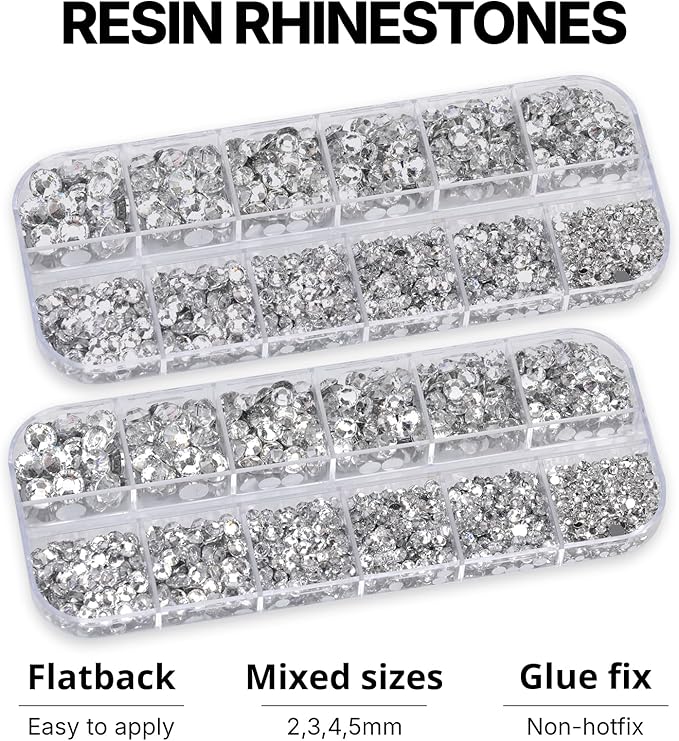 11000Pcs Silver Clear 2/3/4/5mm Flatback Rhinestones with Glue for Bedazzling Crafting Clothing Clothes Crafts Shoes Nail Art, Resin Flat Back Gems Crystals Diamonds Gemstones Jewels Stones Kit