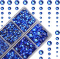 10000Pcs 2-Boxes Mixed Size Hot Fix Round Crystals Gems Glass Stones Hotfix Flat Back Rhinestones with Tweezers and Picking Pencil (Sapphire)
