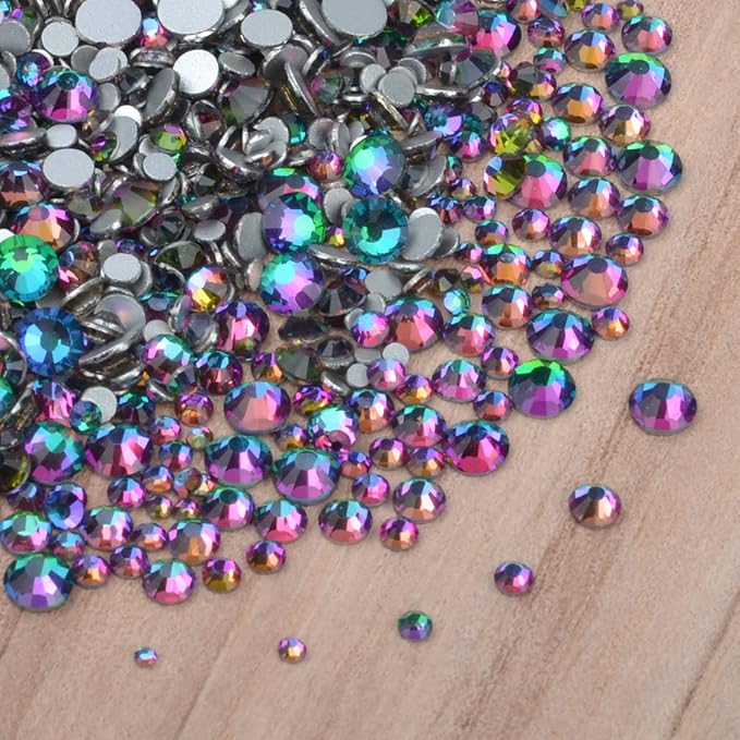 10000 Pieces Rhinestones 6 Sizes Round Crystal Glass Flat Back Rhinestones with 1Tweezers and 1Picking Pen for Nail Art Crafts Clothes Bags DIY (Green Volcano)
