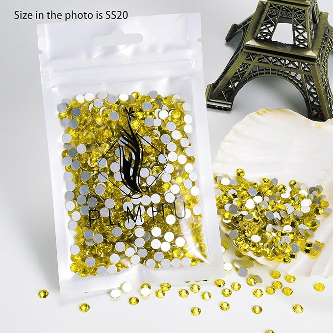 1440pcs Flat Back Rhinestones Glitter Round Crystal Gems Glass Rhinestones for Crafts Nail Art Clothes Shoes DIY Decorations, Lemon Yellow, SS16, 3.8-4.0mm