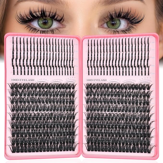 Lash Clusters with Spikes, 100D+100D Eyelash Clusters Extensions Individual D Curl Fluffy Wispy False Eyelashes DlY Manga Lashes Extension (12-22mm, Lash Clusters)