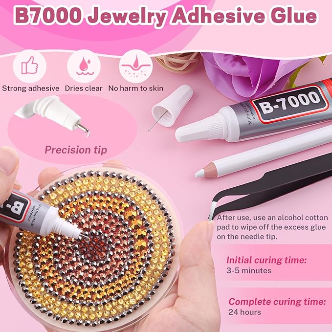 20000Pcs Metallic Rhinestones for Bedazzling with 3Pcs B7000 Jewelry Glue, Resin Rhinestones for Crafting Crafts，Bedazzler Kit Flatback Gems for Clothing Shoes Tumblers Nail Art