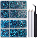 Bymitel Hotfix Crystal Rhinestones Round Gems for Crafts,Mixed 6 Sizes with Wax Pencil Kit, Blue Zircon 1.6-6.3mm SS4-SS30/8000pcs