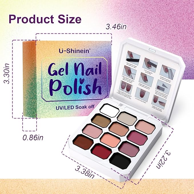 Gradient Painting Gel, 12 Colors Ombre Nail Polish for Pigmented Pat Painting Gel French Manicure No-wipe Soak of UV DIY Art Home Salon Palette Palette Velvet Sonnet