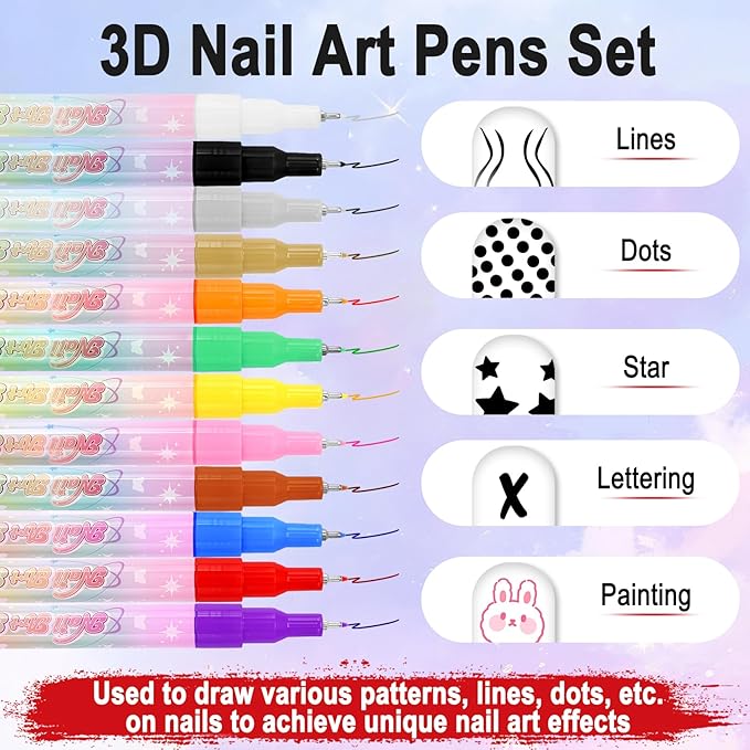 12 Color Nail Art Pens for Painting Nails 0.5mm Nail Polish Pens Set DIY Art Markers Drawing Painting Liner Brush for Gel Nails Design Doodle Pen Unique Fingernail Paint Accessories Gifts Women