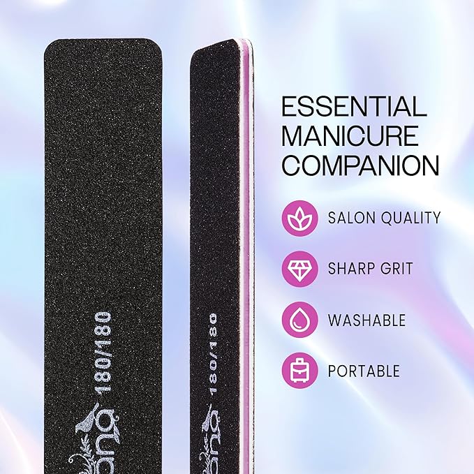 10pcs - PANA Jumbo Double-Sided Emery Nail File for Manicure, Pedicure, Natural, and Acrylic Nails - Black (Grit 180/180)