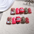 10Pcs Handmade Press on Nails Short Duck Fake Nails with 3D Flaming Red Lips Rhinestone Design Funny Multi-Layer Acrylic False Nails Handmade Duck Nails Press ons Reusable Stick on Nail for Women (M)