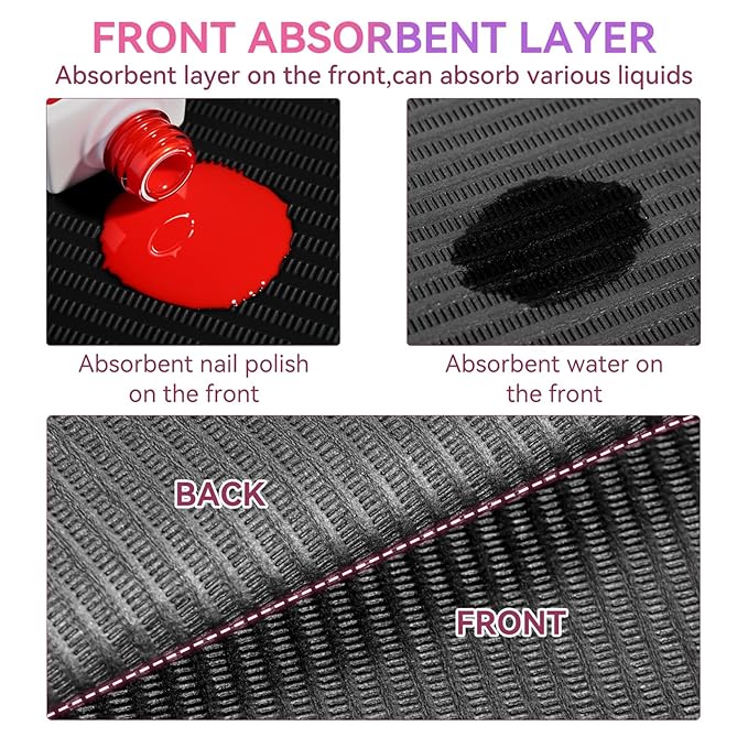 Makartt Disposable Nail Mats: 50Pcs Foldable Nail Paper Towels for Table Acrylic Practice Sheet 3 Ply Waterproof Nail Art Table Mats Clean Pads for Salon Manicure Tattoo Black