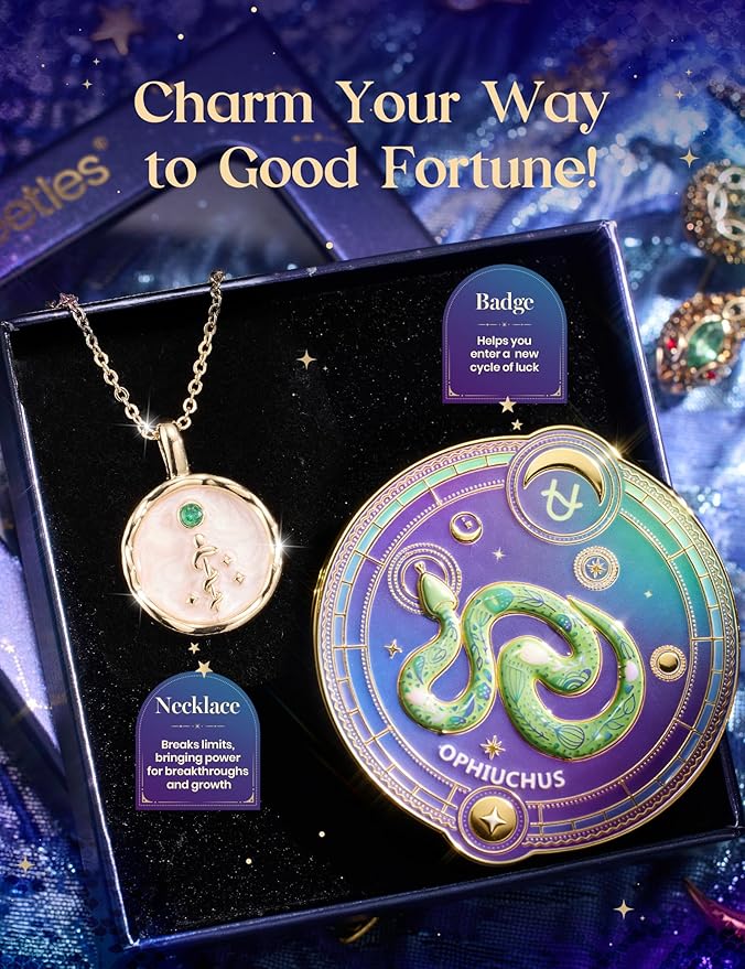 Beetles The Ophiuchus Sign Lucky Box, Ophiuchus Zodiac Gel Nail Polish Kit Nail Art Set Purple Green Gold Cat Eye Black White Gel Pink Jelly Base Top Coat Salon DIY Zodiac Gift for Women