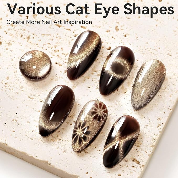 Cats Eye Gel Nail Polish, Dark Brown Magnetic Polish With Magnet, Glitter Holographic Shimmer Cateye Effect, UV Velvet Nail Art Manicure Salon DIY Home, 12ML