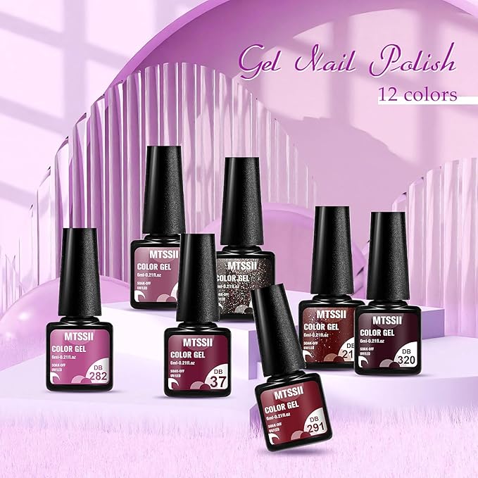 MTSSII Red Gel Nail Polish Set 12 Colors, Bloody Mary Collection Popular Shimmer Red Burgundy Gel Polish Dark Red Purple Champagne Glitter Nail Polish Gel Manicure DIY Salon Nail Art Gifts