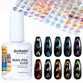 BURANO Nail Art Nail Foil Glue Gel, o.5 oz with 10PCS Foil Stickers Set Nail Foil Glue for Nails Foil Transfer Gel, Nail Design DIY UV LED Lamp Required (Fire 21)