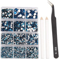 NCB 8000pcs Non Hotfix Rhinestones 10 Sizes Flatback Crystal Glass Rhinestones with Tweezers and Picking Pen for Nail Art Clothes Bags Phone Decorations Crafts DIY (007 Blue Zircon Mix SS3-SS30)