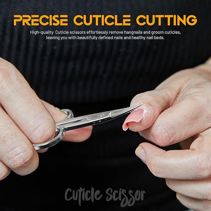 The Cut Factory- Premium Manicure Scissors Multi purpose Stainless Steel Cuticle Pedicure Beauty Grooming Kit for Nail, Eyebrow, Eyelash, Curved Blade High Carbon Steel Anti- Rust Leather Pouch