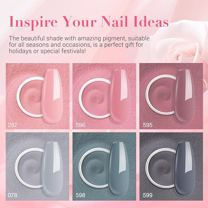 AZUREBEAUTY Dip Powder Nail Set, All Season 6 Colors Nude Pink Gray Dipping Powder Nail Starter Kit French Art Manicure DIY at Home Gifts for Women Girls, No Need Nail Lamp Cured