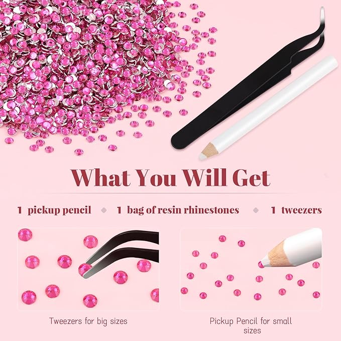 12000PCS 2mm Resin Rhinestones Bulk for Crafting (Hot Pink), Flatback Bedazzling Crystals for Crafts DIY Nail Decoration, Gems Charms for Tumbler Shoes Clothing Fabric with Pickup Pen and Tweezers