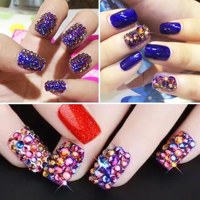 Beadsland 576pcs Flat Back Crystal Rhinestones Round Gems for Nail Art and Craft Glue Fix, Blue Volcano, SS30,6.3-6.5mm