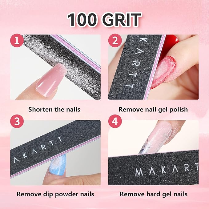 Makartt Nail File - 100/180 Grit Emery Boards for Nails, Professional Nail Files, 10pcs Double Sides Black Coarse Fingernail Filer for Acrylic and Extension Gel Removal Manicure Kit Salon Home Use