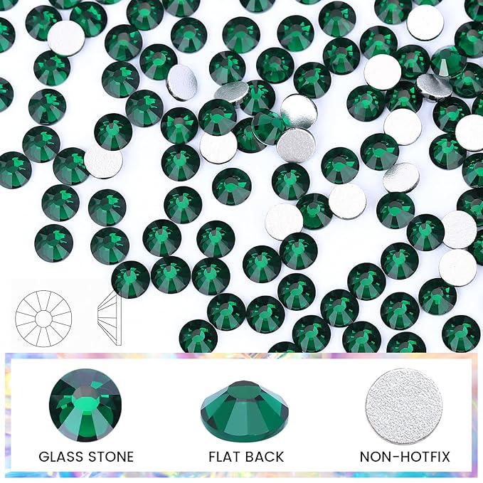 Emerald Rhinestones Flatback Rhinestone for Crafts Glass Nail Rhinestones Nail Gems Crystals for Makeup Bags Shoes Decoration DIY(SS30,288pcs,Emerald)