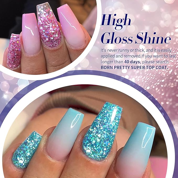 Born Pretty Glitter Gel Nail Polish Set Sparkly Shiny Gold Silver Pink Glitter Gel Polish Kit Soak Off U V Nail Gel Gift Box Nail Art Manicure Varnish Kit 7ML 6PCS