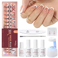 Beetles X Press Gel Nail Kit: Short Square French Tip Press On Nails Kit With 224Pcs Nail Tips Nail Glue & Builder Top Coat Mini UV Light, All-in-One DIY Designs Gift For Women At Home