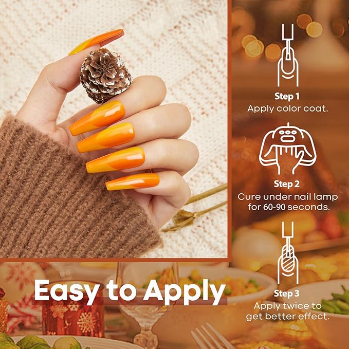 modelones 24PCS Fall Gel Nail Polish Kit, Red Brown Green Yellow Orange Gel Polish Set Soak Off Nail Polish Kit with Glitter, Glossy and Matte Top Base Coat DIY Manicure at Home