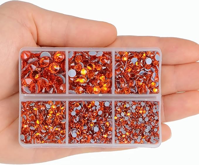 4000pcs Mixed Size Hot Fix Round Crystals Gems Glass Stones Hotfix Flat Back Rhinestones (Orange)