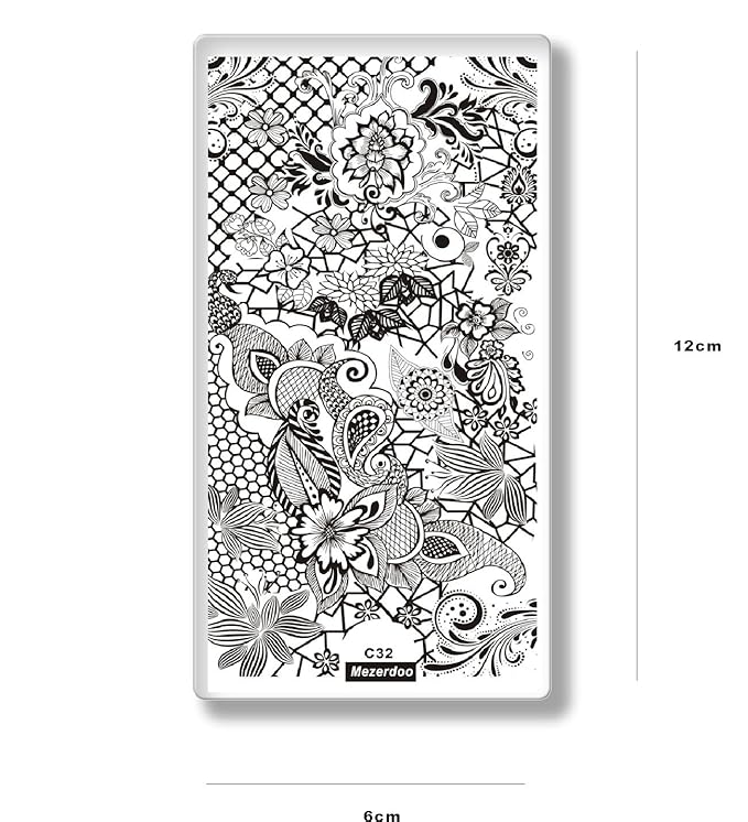 5pcs Lace Flower Beauty Love heart Nail Stamping Plates DIY Finger Nails Tempates Decoration + 1pcs Black Nail Plate Organizer Holder Case Storage