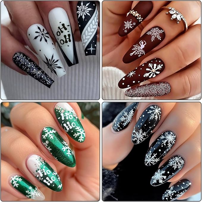 Large Snowflake Nail Stickers, Christmas Snow Self-Adhesive Nail Art Decals for Women Girls DIY Winter Sweater Pattern Knitted Manicure (4 Sheets)