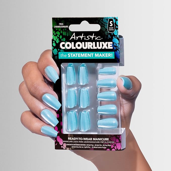 Artistic Colourluxe Press-On Tips Kit - Ready to Wear Manicure - Long-Lasting Manicures – Easy Application, Natural Look, 30 Nails (I'm A Chameleonaire, Kit)