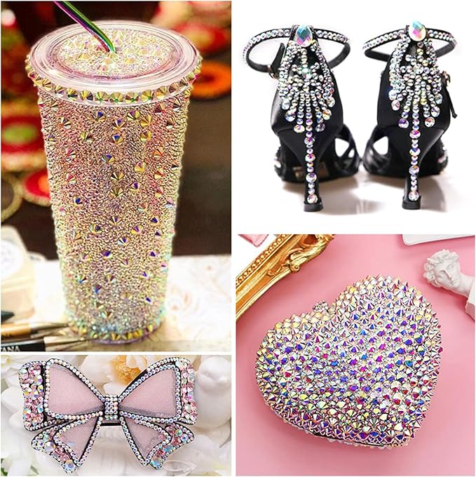 Dowarm 3200PCS Nail Art Rhinestones, Crystal AB Flatback Rhinestones for Nails, Crafts, 12 Styles 3D Glass Crystal Nail Gems, Iridescent Diamond Stones