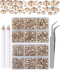 LPBeads 6000 Pieces Champagne Non Hotfix Rhinestones 6 Sizes Round Crystal Glass Flat Back Rhinestones with Tweezers and Picking Pen for Nail Art Crafts Clothes Bags DIY