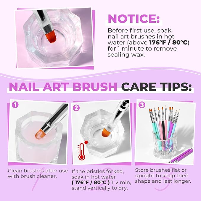 UNA GELLA Nail Art Pens 6PCS Purple Color Double-ended Acrylic Nail Brush Set Nail Dotting Tools Nail Art Design Christmas Brushes for Gel Polish, Liner, Drawing, Dotting and Detailing French Tip Tool