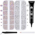 BELLEBOOST Nail Art Rhinestone Glue Gel&2 Boxes Flatback Gems Kit, 1 Tube of 15ml Rhinestone Gel Glue(UV/LED Needed)+Crystal AB Gems+Flat-Back Round Glass Clear Gemstones with Pickup Tools
