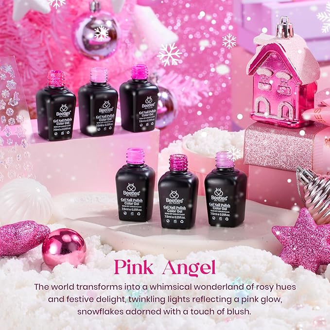 beetles Gel Polish Pink Angel - Valentine Gel Nail Polish Set Pink Rose Nude Glitter Sparkle Light 6 Colors Kit Soak off Uv Led Nail Art DIY Salon Home Gift for Women Girls