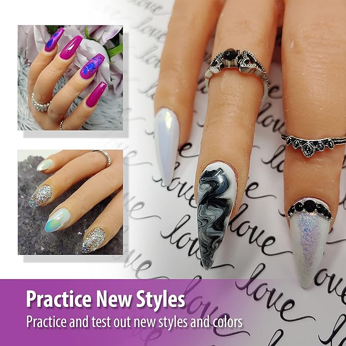 Professional Silicone Practice Hand for Acrylic Nails by Nail Nobility - Full Poseable Hand for Practicing Nail Art, Acrylic, Gel Techniques by Nail Techs Artists - Flexible, Reusable, Realistic