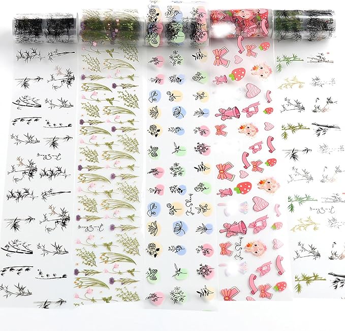 JERCLITY 10 Rolls Flower Nail Foil Transfer Sticker Kit Bamboo Ink Painting Pattern Nail Foil Sheets Foil Nail Art Decals Spring Nail Foil Transfer Stickers Foil Nail Wraps for Foil Nail Art