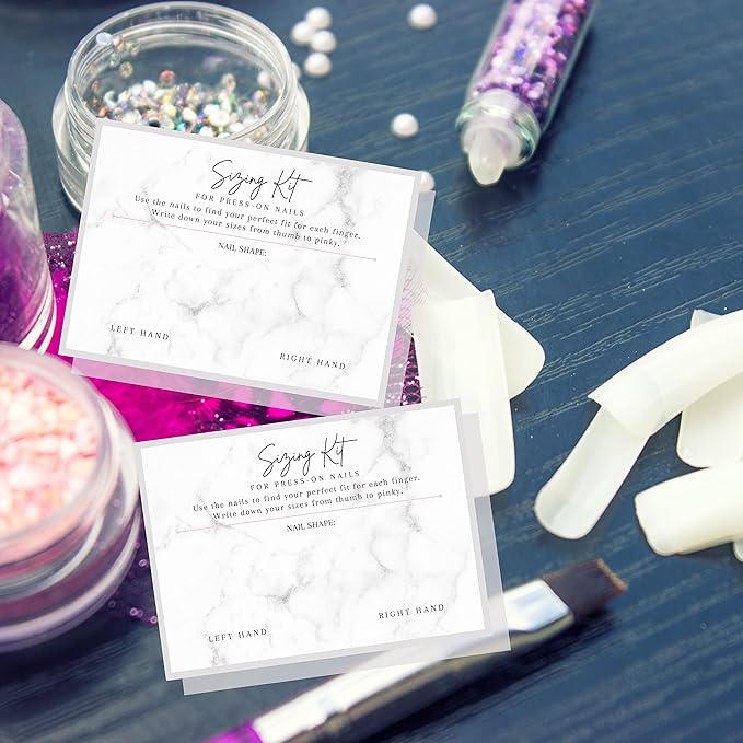 Press On Nail Sizing Card | 30 Pack | 5x7" inch Large Postcard |Press-On Nail Supplies | Press-On Nail Kit | Sizing Guide for Press-On Nails | Marble Design