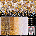 14000PCS Flatback Pearls and Gold Rhinestones for Bedazzling Kit, White Brown 3-10mm Resin Rhinestones and Half Pearls for Crafting, Nail Art Crafts Dec with 3pcs B7000 Jewelry Glue