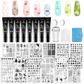 Biutee Nail Stamping Plate Set 12PCS Nail Art Stamp Plates 8PCS Stamping Nail Gel Polish, Nail Stamper and Scraper, Butterfly Leaves Bow Design Nail Stamping Kit with Storage Bag
