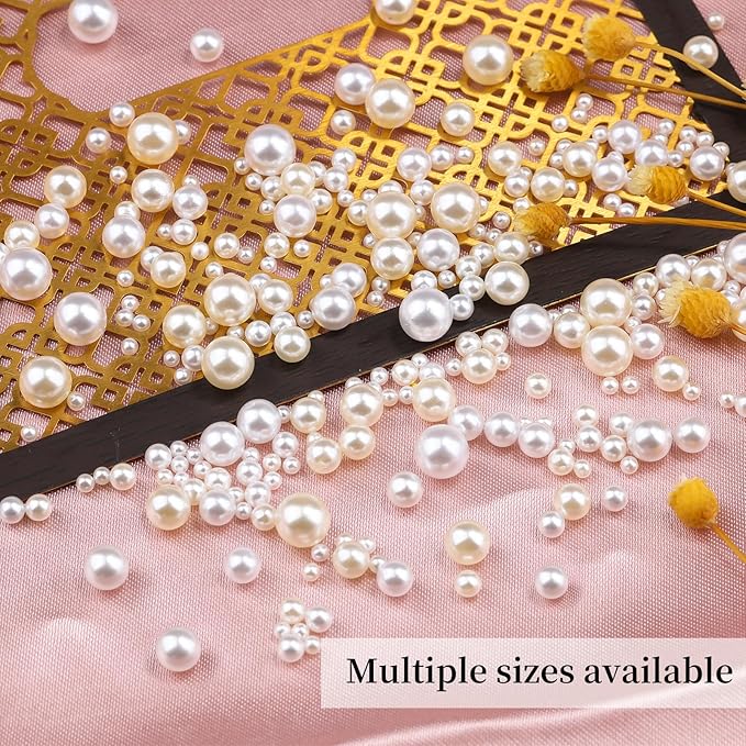 Multi Sizes Round Pearls 3D Nail Charms, 2-6mm White Pearls Nail Jewelry with Tweezers and Dual-end Brush for Women Manicure Nails Supplies DIY Crafts Decorations (21-K1-white-beads)
