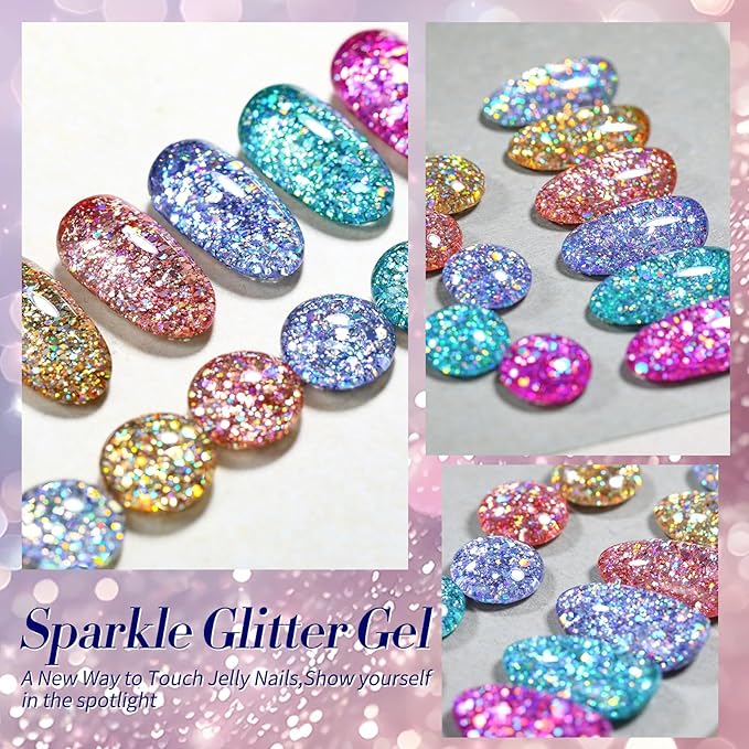Born Pretty Glitter Gel Nail Polish Set Sparkly Shiny Gold Silver Pink Glitter Gel Polish Kit Soak Off U V Nail Gel Gift Box Nail Art Manicure Varnish Kit 7ML 6PCS