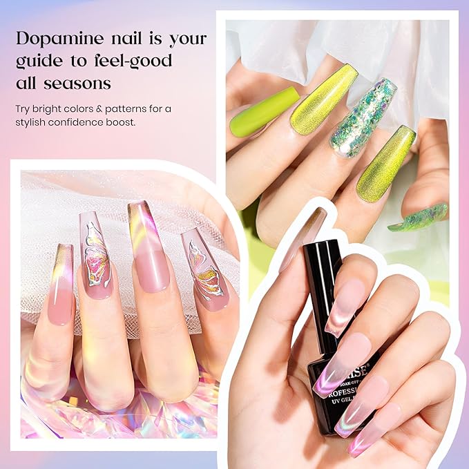 MIZHSE 9D Cat Eye Gel Nail Polish 8 Colors, Neon Collection Magnetic Gel Polish Set with Magnet Stick, Chameleon Color Shifting Cateye Nail Effect Soak Off Nail Art Manicure Home Ladies Gift