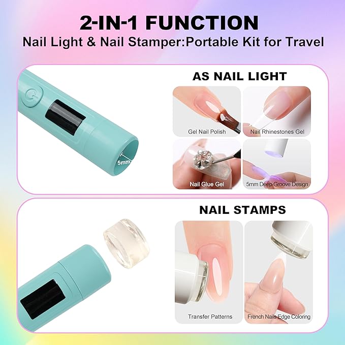 Mini UV Light for Nails，Handheld LED Flash Cure Lamp for Gel X Polish, Portable Uv Pen Light for Single Finger,Nail Curing Lamp with Stand for Starter Salon DIY or Home Manicure (Blue, Mini)