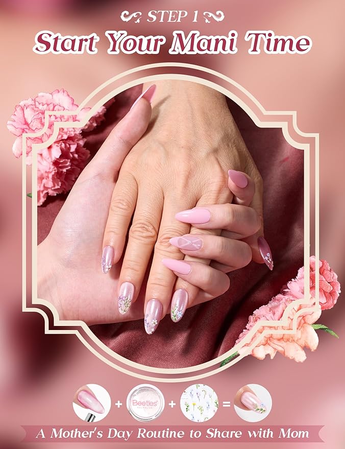 Beetles Mani Time with Mom Mother’s Day Gift Box, 12 Gel Nail Polish Colors with Nail Lamp, HEMA Free & TPO Free Complete Manicure Kit, Shea Butter Hand Cream, Premium Keepsake Gift Box for Mom